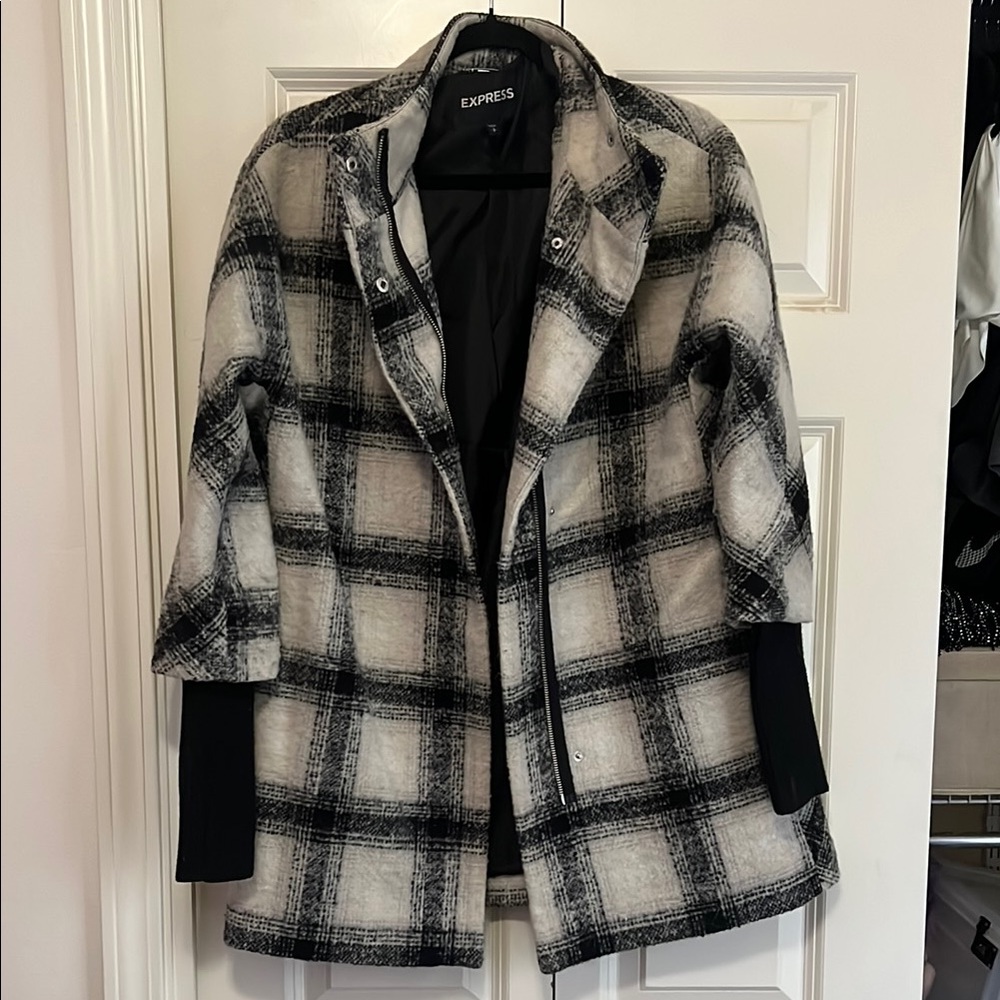 Express Black and White Plaid Coat